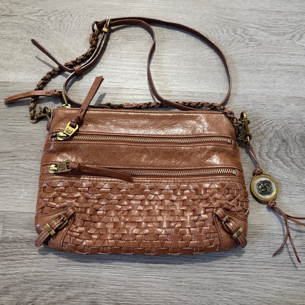 Elliott Lucca Tan Woven Crossbody Bag